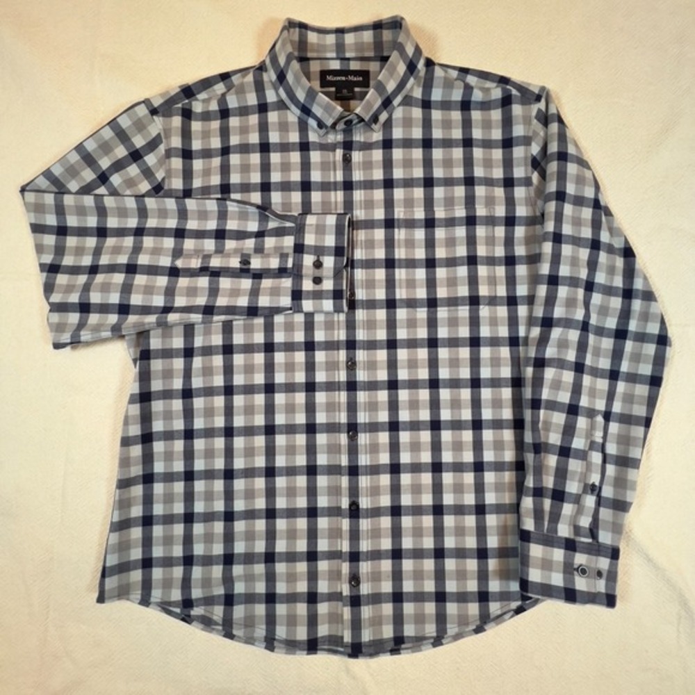 Mizzen Main Long Sleeve Plaid Button‎ Down Shirt Mens XXL Trim